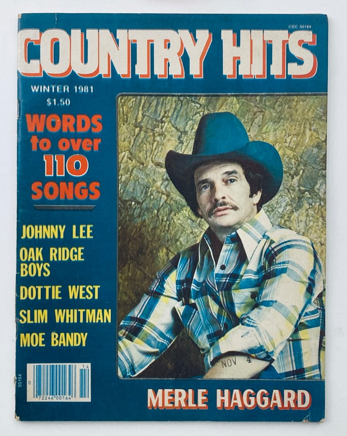 Cover of Country Hits Magazine Winter 1981 featuring Merle Haggard, showcasing iconic country music artists and song lyrics.