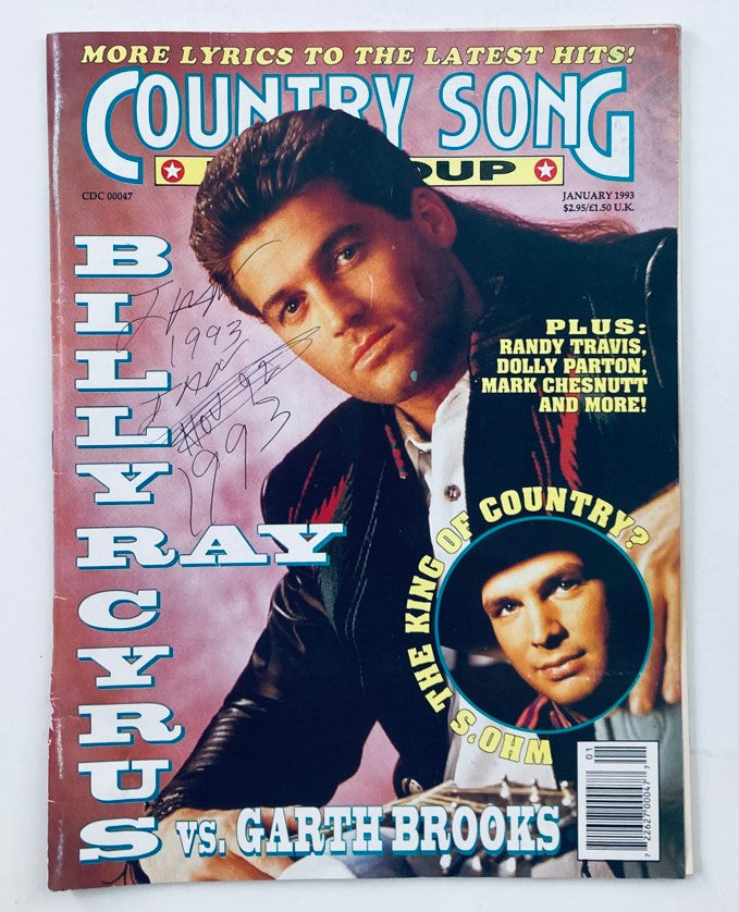 Cover of VTG Country Song Roundup Magazine January 1993 featuring Billy Ray Cyrus, showcasing vintage country music culture.