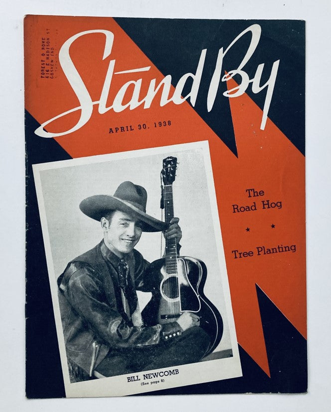 Cover of VTG Stand By Magazine from April 30, 1938 featuring Bill Newcomb with a guitar, showcasing vintage design and historical significance.