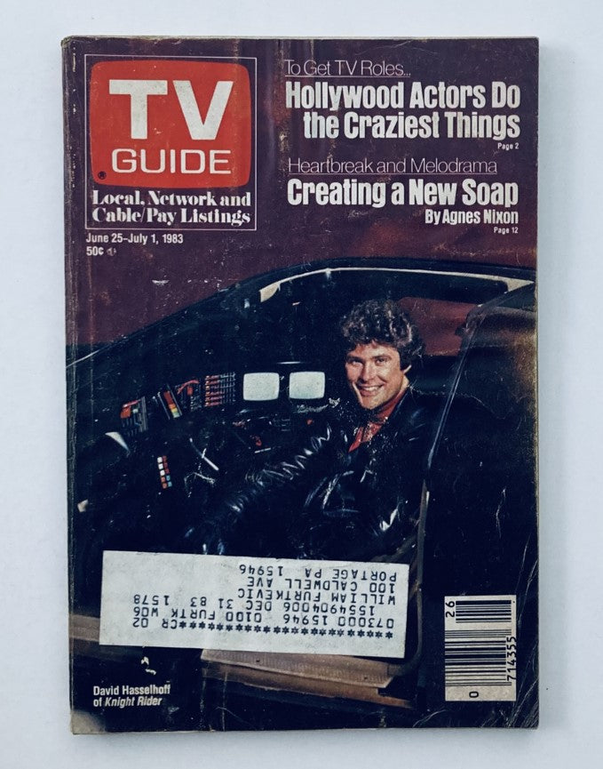 TV Guide Magazine June 25 1983 featuring David Hasselhoff on the cover, highlighting the show Knight Rider, with details about television programming in the early 1980s.