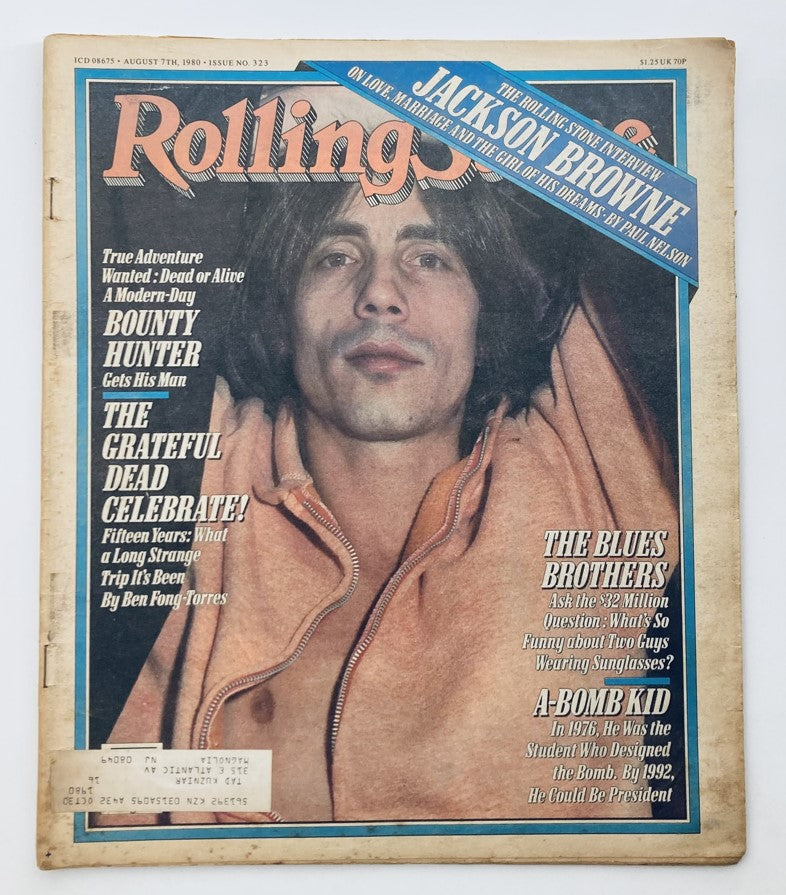 VTG Rolling Stone Magazine August 7 1980 No. 323 featuring Jackson Browne on the cover, highlighting iconic articles and the cultural impact of the music scene during that era.