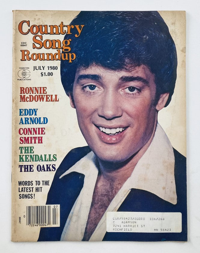 Cover of the 'VTG Country Song Roundup Magazine July 1980' featuring Ronnie McDowell and Eddy Arnold. The magazine includes country music highlights with a smiling portrait of Ronnie McDowell.
