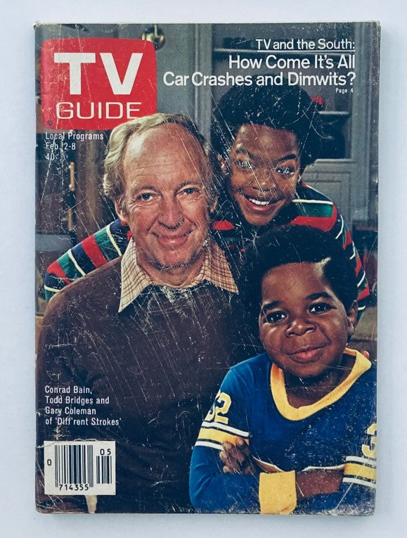 TV Guide Magazine cover from February 2, 1980 featuring Conrad Bain, Todd Bridges, and Gary Coleman, showcasing a nostalgic piece of television history from the iconic era.