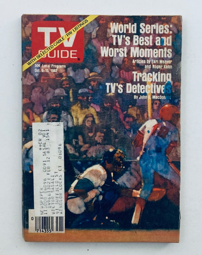 Cover of TV Guide Magazine October 9 1982, featuring articles on TV's Best and Worst moments and a box score of the World Series, with colorful illustrations of a baseball scene.