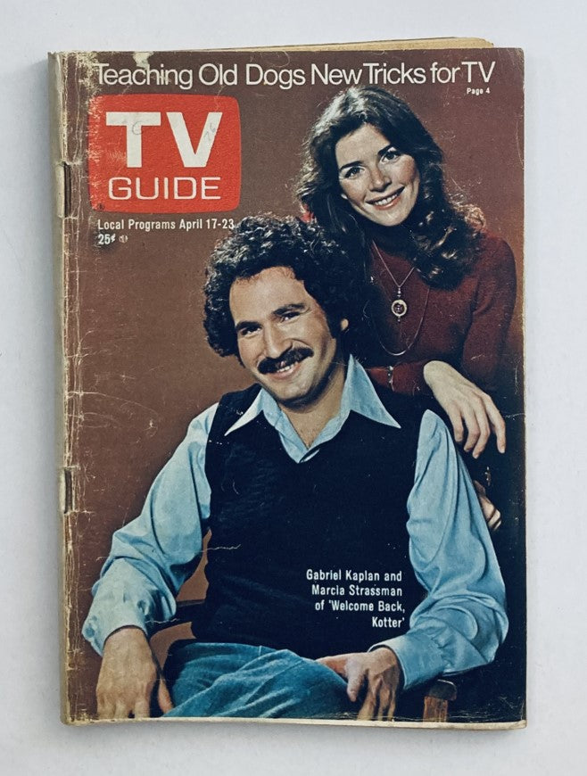 TV Guide Magazine April 17 1976 featuring Gabriel Kaplan and Marcia Strassman from Welcome Back, Kotter, displaying the cover with retro design.