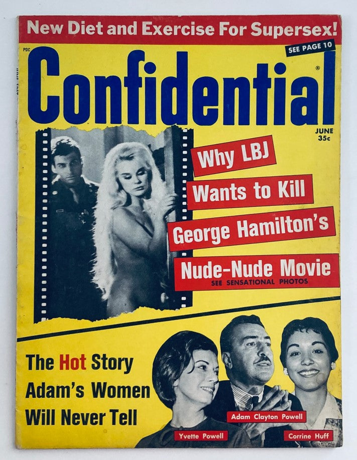 Cover of VTG Confidential Magazine June 1967, Vol 15 No. 6 featuring George Hamilton, showcasing a vintage design with headlines about the film industry.