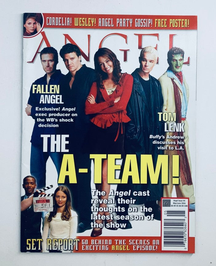 Angel Magazine May 2004 Issue #4 cover featuring David Boreanaz, Tom Lenk, and other cast members with a focus on the show's themes and insights.