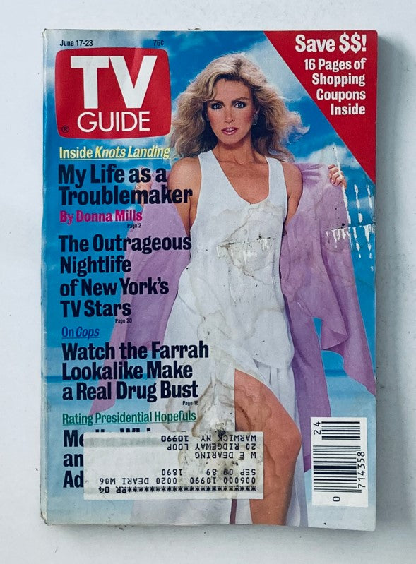 Cover of TV Guide Magazine June 17 1989 featuring Donna Mills, showcasing articles on popular TV shows and cultural trends of the late 1980s.