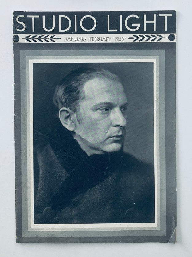 Cover of VTG Studio Light Magazine January 1933 featuring a black and white portrait of a man and showcasing early 20th-century photography aesthetics.