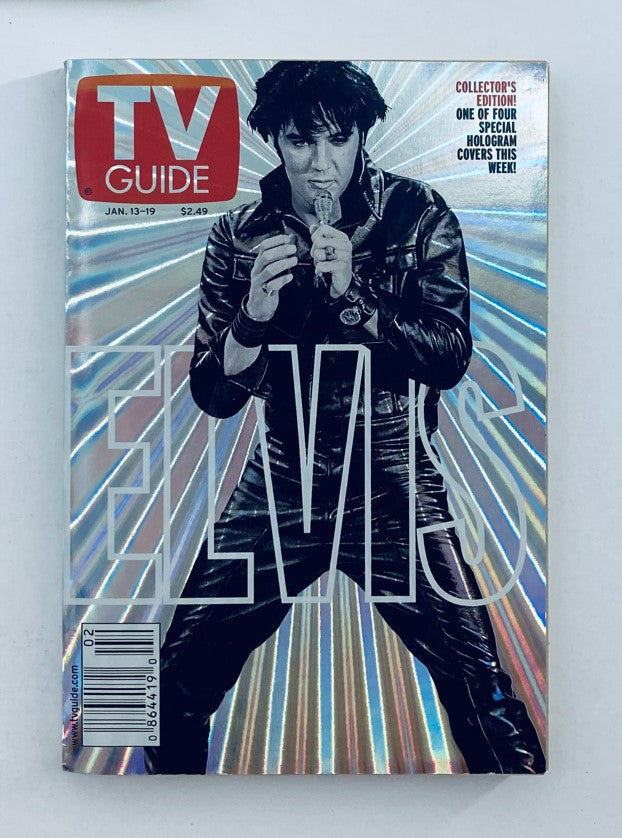 TV Guide Magazine January 13 2001 featuring Elvis Presley on the cover, showcasing a holographic design and vibrant background.