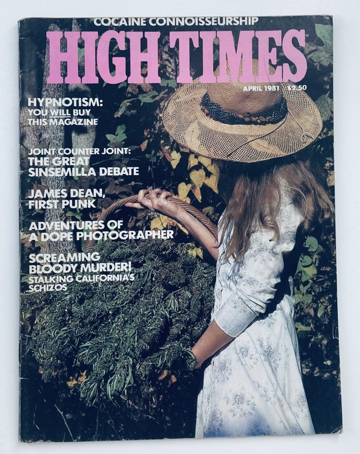 VTG High Times Magazine April 1981 #68 cover featuring a woman in a hat holding cannabis, highlighting 'The Great Sinsemilla Debate' and other articles.