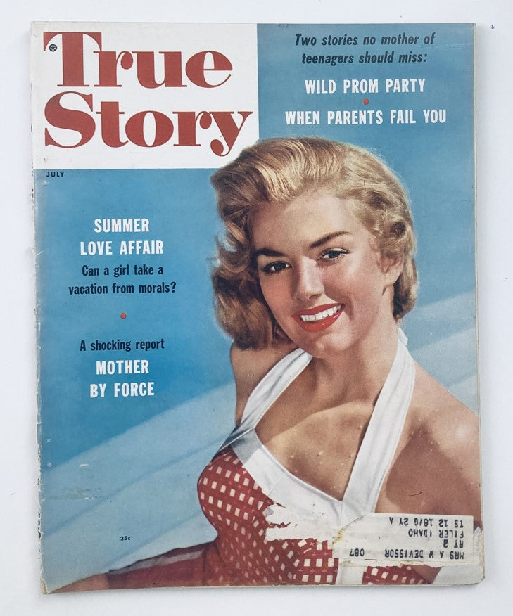 Cover of True Story Magazine July 1956, Vol 74 No 6, featuring the headline 'When Parents Fail You' and an image of a woman in a stylish swimsuit.