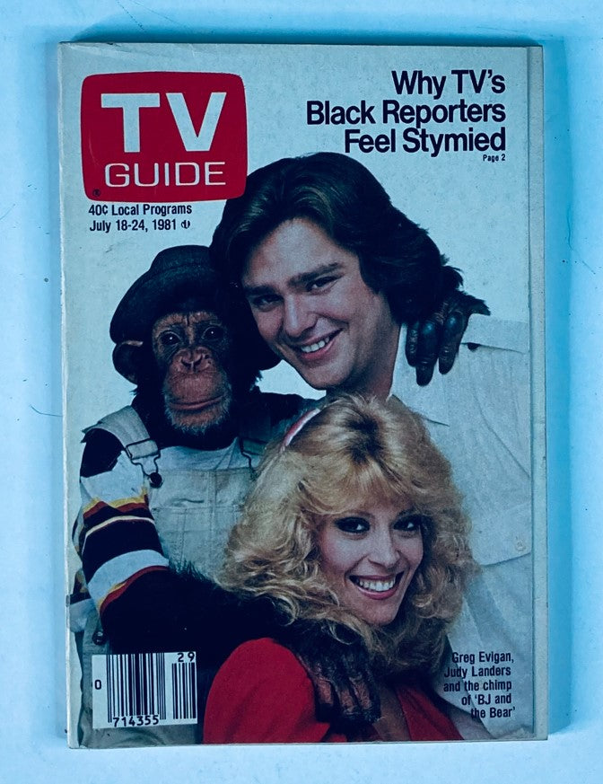 Cover of TV Guide Magazine dated July 18, 1981, featuring BJ and the Bear with Greg Evigan, Judy Landers, and a chimp.