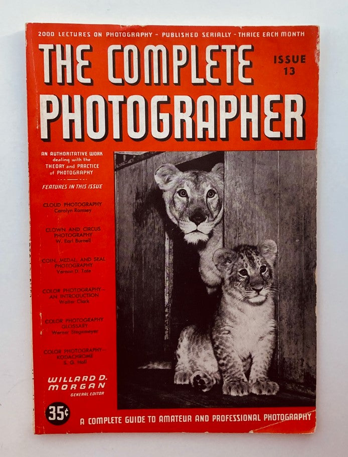 The Complete Photographer Magazine January 20 1942 showcasing cloud photography techniques, featuring a cover with vintage artwork, highlighting photography topics such as clown and circus photography, coin medal and seal photography, and an introduction to color photography.