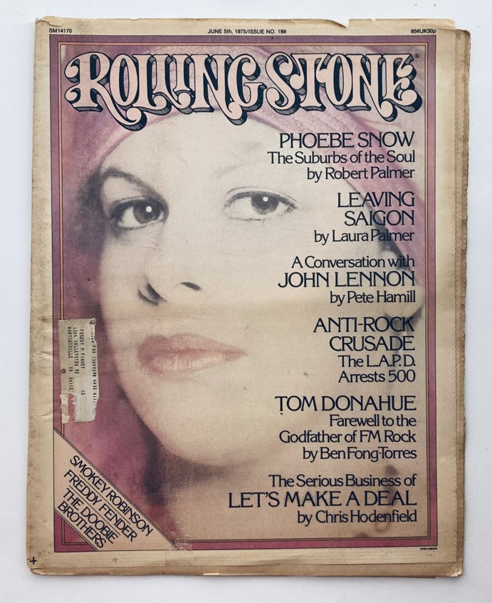 Vintage Rolling Stone Magazine June 5 1975 Issue 188 featuring Phoebe Snow on the cover, showcasing articles about music and cultural insights from the 1970s.