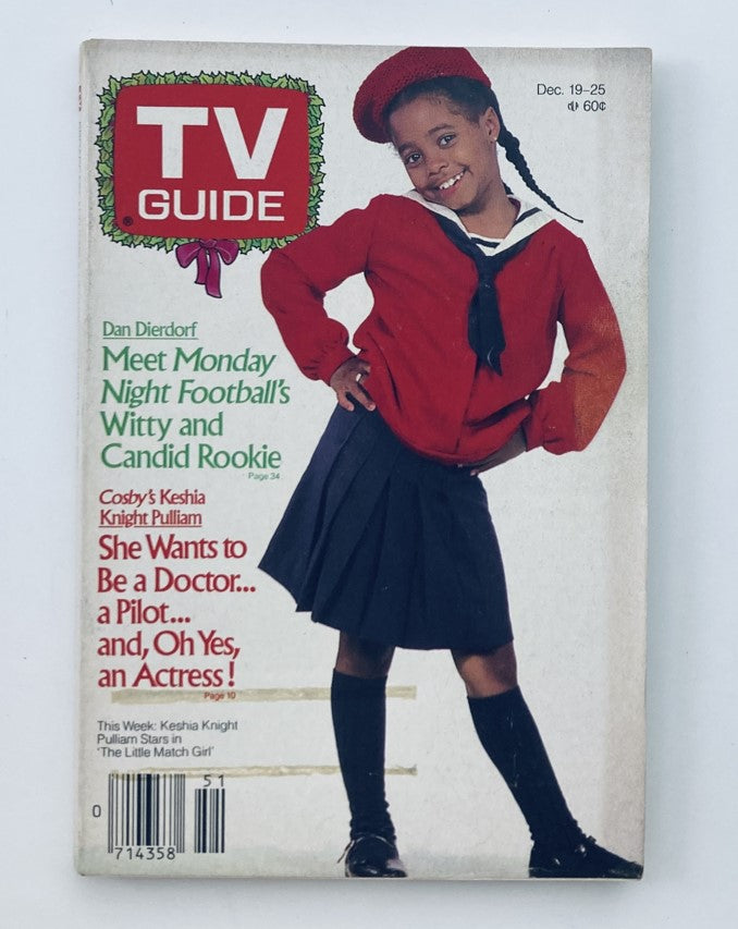 Cover of TV Guide Magazine December 19, 1987 featuring Keshia Knight Pulliam in a red sweater and black skirt, showcasing her charming smile and iconic look.