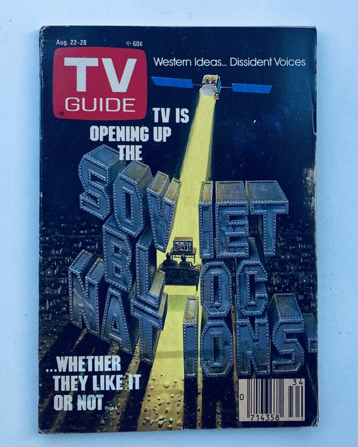TV Guide Magazine August 22 1987 featuring cover story on Soviet Bloc Nations with text 'TV is Opening Up the Soviet Bloc Nations - Whether They Like It or Not' and a graphic design highlighting Western ideas and dissident voices.