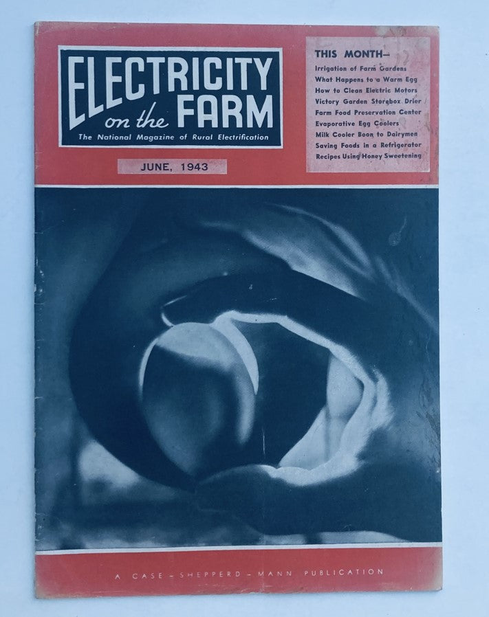 Cover of VTG Electricity on the Farm Magazine, June 1943, featuring articles on irrigating farm gardens and rural electrification.