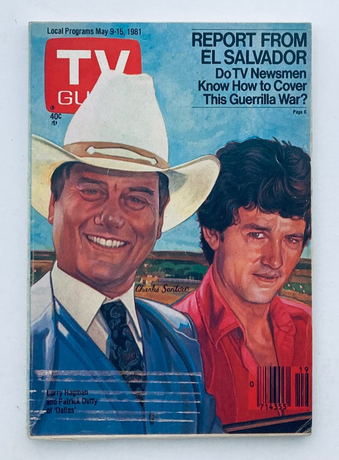 Cover of TV Guide Magazine May 9 1981 featuring Larry Hagman and Patrick Duffy, star icons of the show 'Dallas' showcasing vintage television culture.