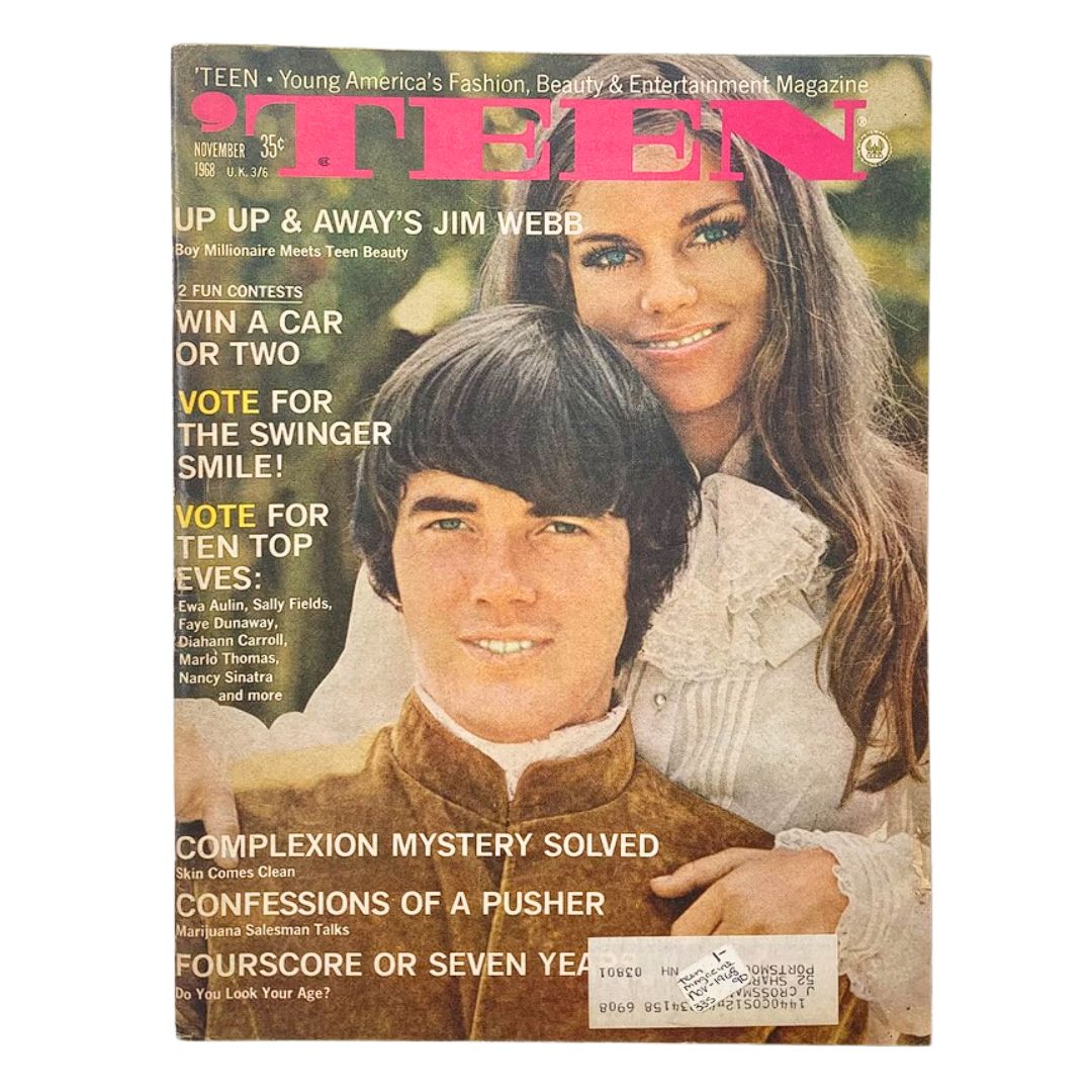 Cover of VTG Teen Magazine November 1968 Vol 12 #11 featuring subjects Jim Webb and Patsy Sullivan, showcasing youthful fashion, beauty, and entertainment themes from the 1960s.
