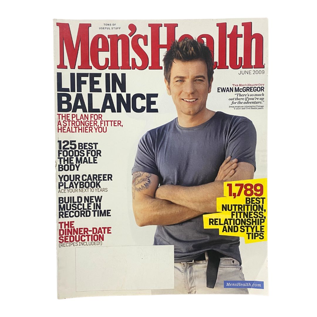 Men's Health Magazine June 2009 featuring actor Ewan McGregor on the cover, showcasing articles about nutrition, fitness, and lifestyle tips.