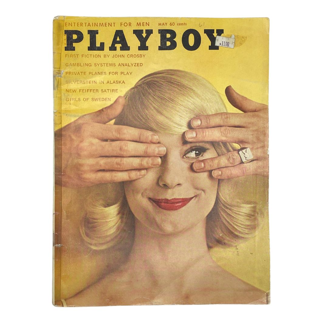 VTG Playboy Magazine May 1961 cover featuring Susan Kelly with playful hands over eyes, showcasing vintage allure and cultural history.