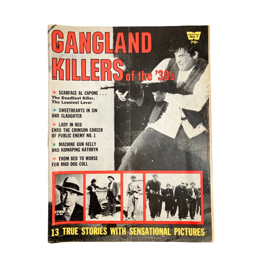 VTG Gangland Killers of the '30s magazine cover featuring sensational stories and images of infamous criminals like Al Capone from the era.