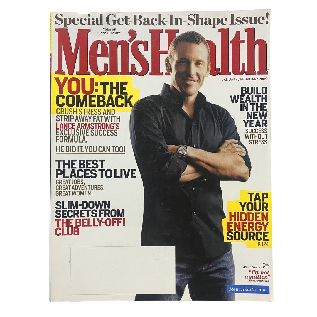 Men's Health Magazine January - February 2009 featuring a cover story on Lance Armstrong, highlighting fitness and health insights from the early 2000s. This vintage issue showcases strategies for active living and wellness, with an appealing design that captures the era.