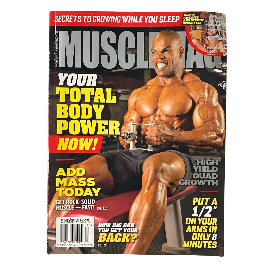 MuscleMag Magazine November 2011 No. 354 featuring Chris White on the cover, showcasing body power and fitness tips, a perfect collectible for bodybuilding enthusiasts.