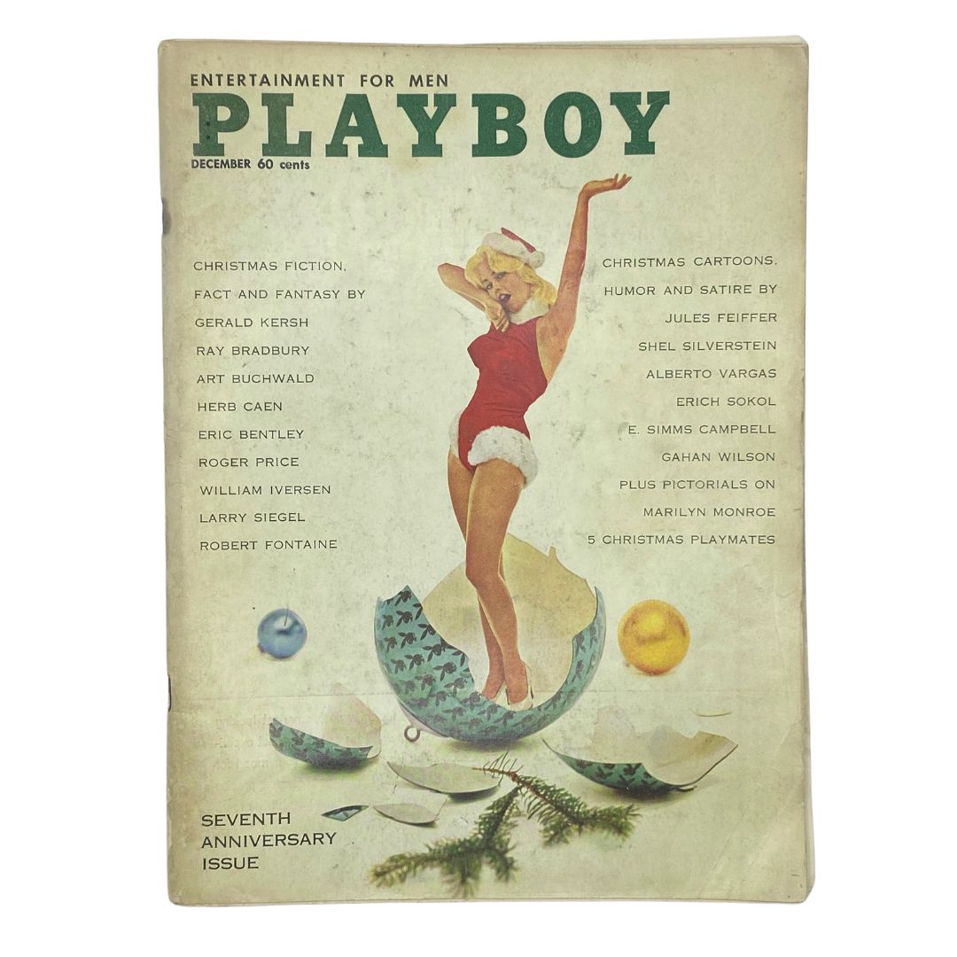 VTG Playboy Magazine December 1960 cover featuring Carol Eden in a vintage illustration, showcasing holiday-themed art and classic typography.