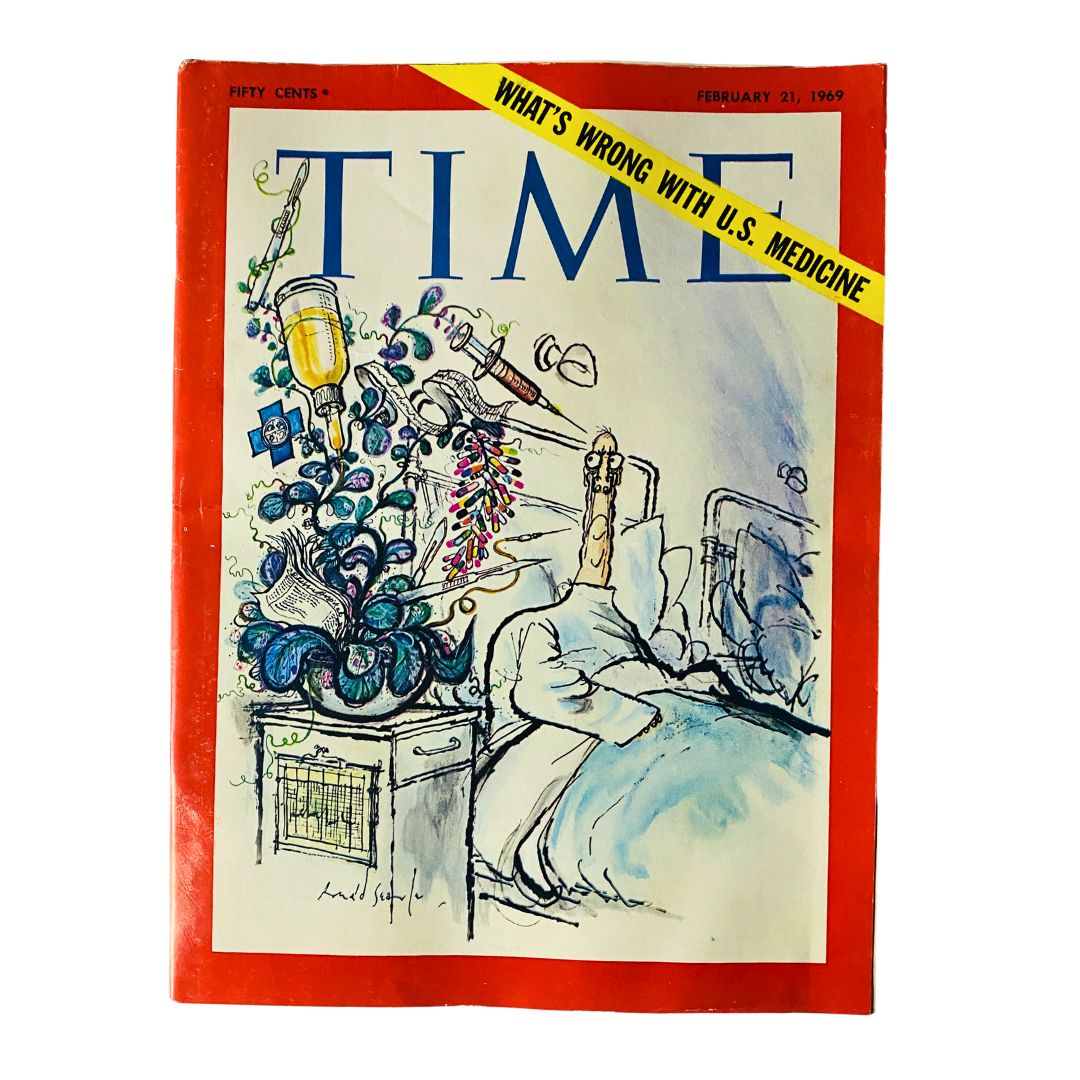 Vintage Time Magazine cover from February 21, 1969 titled 'What's Wrong with U.S. Medicine?', featuring an artistic illustration related to healthcare.