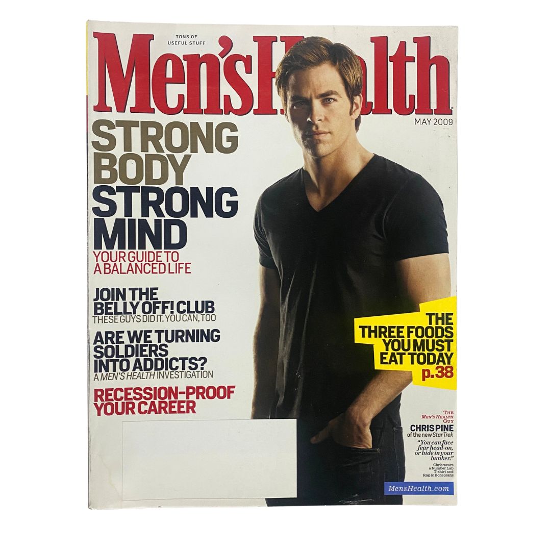 Men's Health Magazine May 2009 featuring Star Trek actor Chris Pine on the cover, showcasing health and lifestyle insights from 2009.