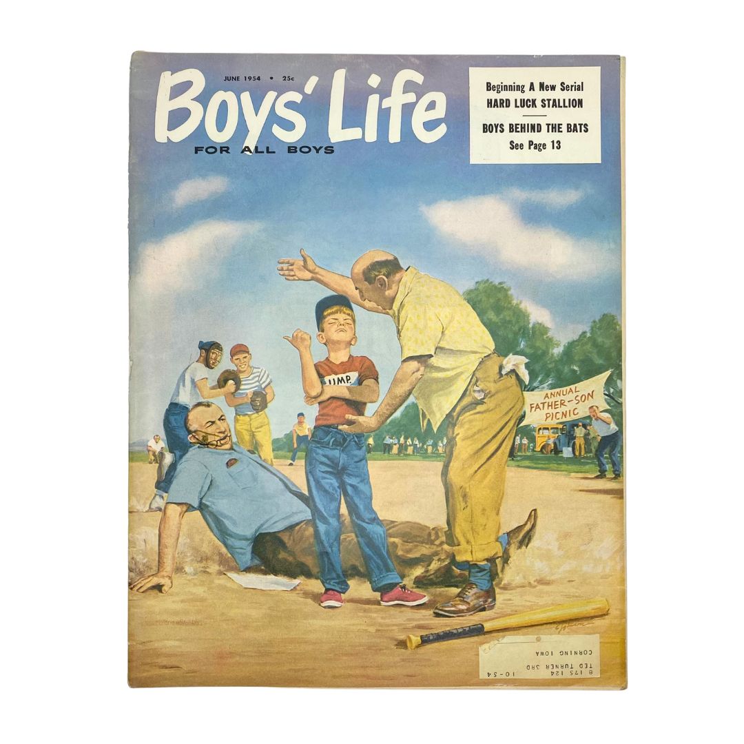 Cover of VTG Boys' Life for All Boys Magazine June 1954 featuring a nostalgic illustration of children playing baseball, capturing the essence of youth and adventure.