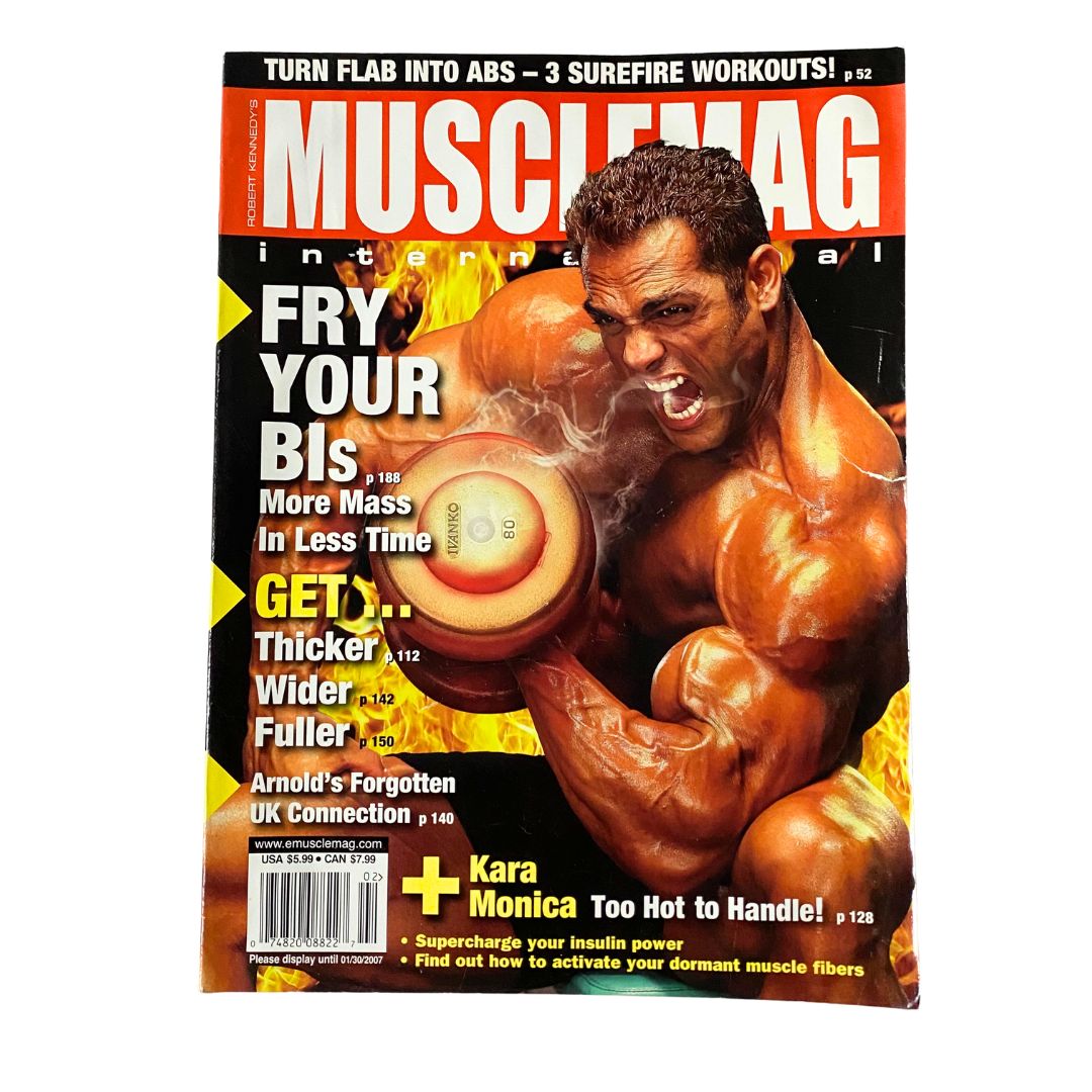 Muscle Mag International Magazine February 2007 featuring bodybuilder David Hughes on the cover, showcasing fitness culture and bodybuilding strategies.