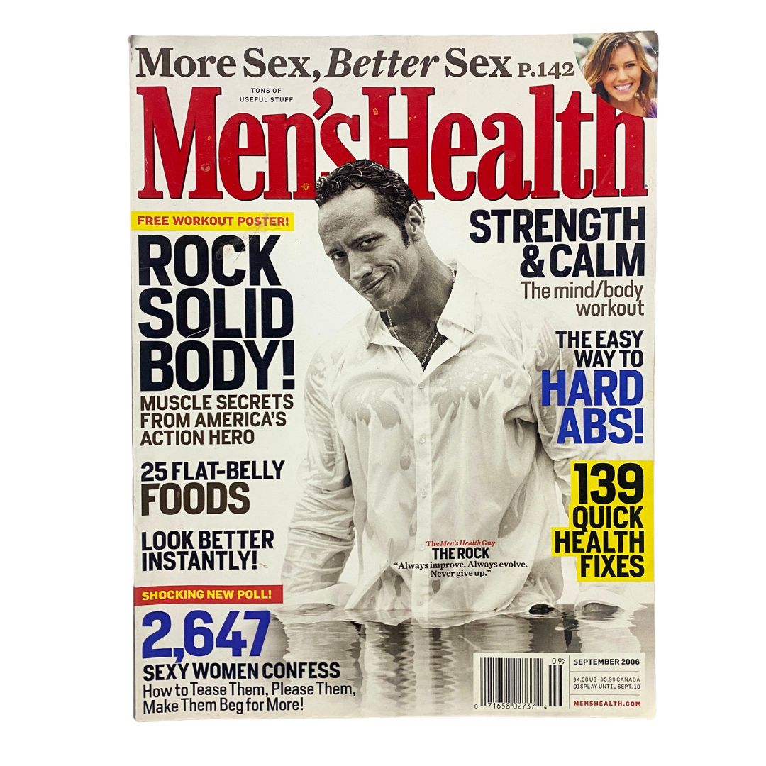 Men's Health Magazine September 2006 cover featuring Dwayne 'The Rock' Johnson, highlighting fitness and health tips.
