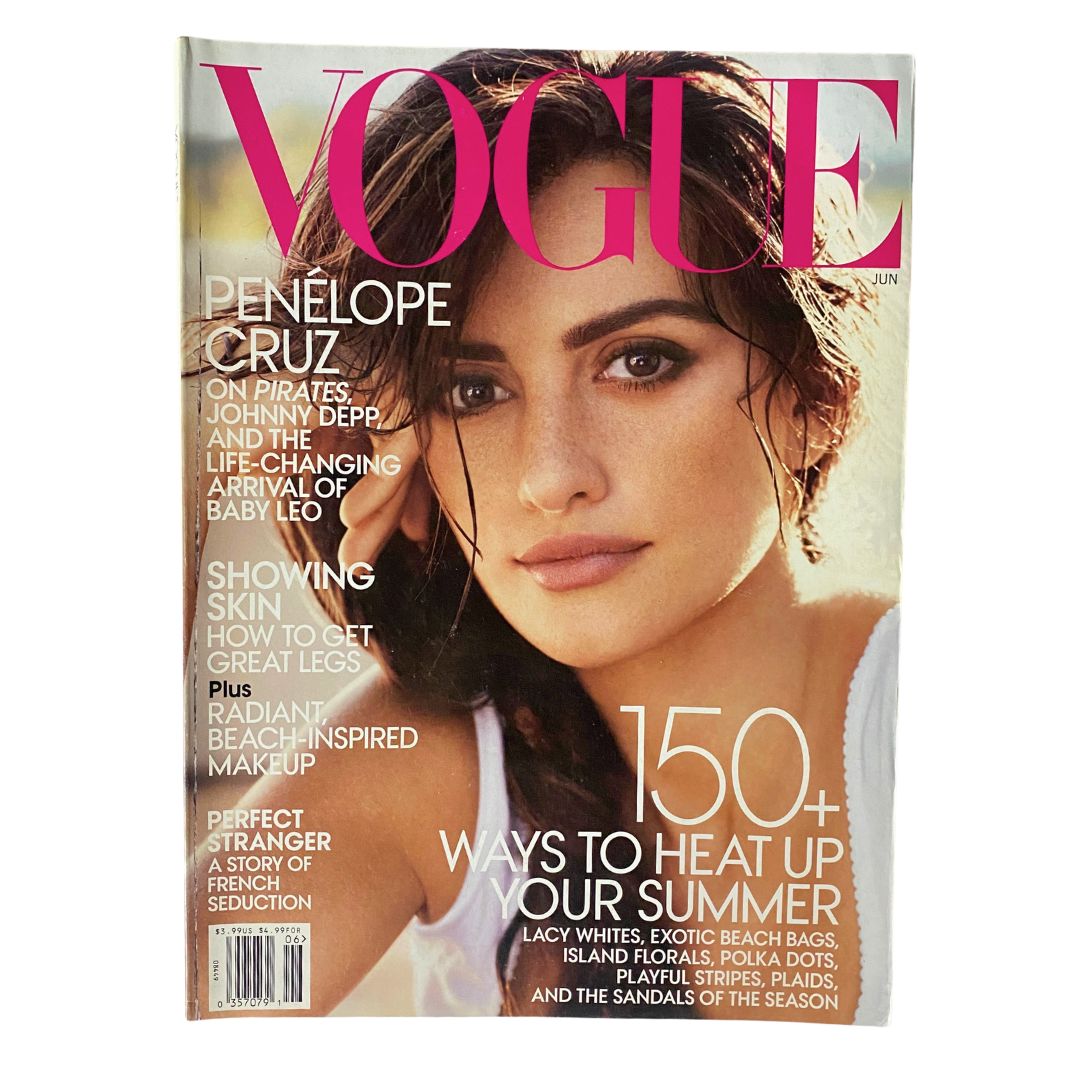 Vogue Magazine June 2011 cover featuring actress Penelope Cruz, showcasing summer fashion trends, and iconic styling. Perfect for collectors of fashion history.