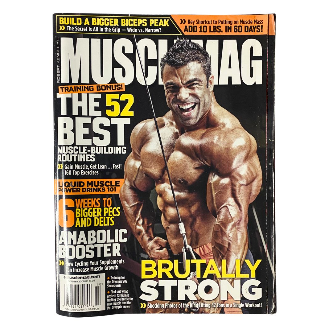 Cover of MuscleMag Magazine October 2009 No. 329 featuring Eduardo Correa, showcasing bodybuilding and fitness insights with a focus on muscle-building techniques.