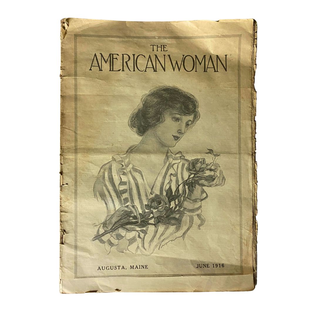Cover of VTG The American Woman Magazine June 1916 titled 'The Impostors,' featuring an illustrated woman with flowers, showcasing vintage design.