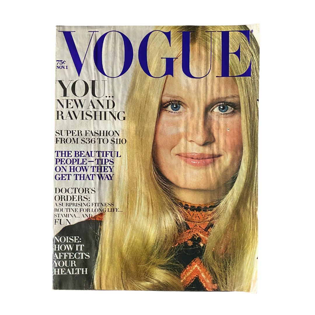 Vintage Vogue Magazine, November 1, 1970: Gunilla Lindblad photographed by Jean-Pierre Z. on the cover.