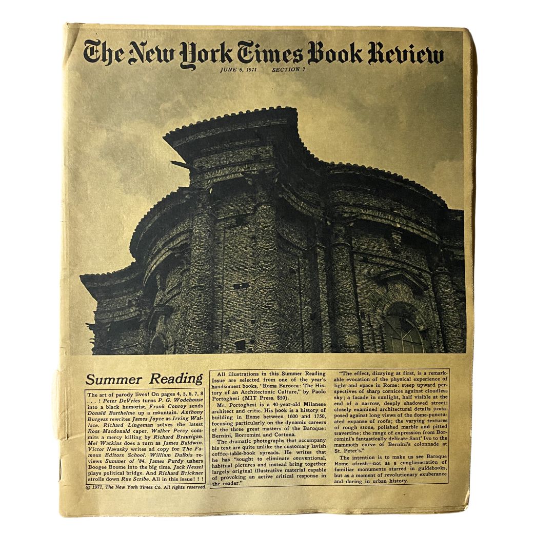 Cover of The New York Times Book Review June 6, 1971, featuring a striking architectural photograph with the title Summer Reading.