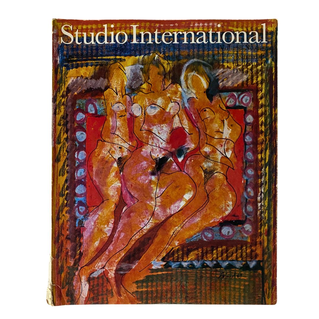 VTG Studio International Magazine October 1969 Cover featuring artwork by Avinash Chandra, depicting three figures in an abstract style.