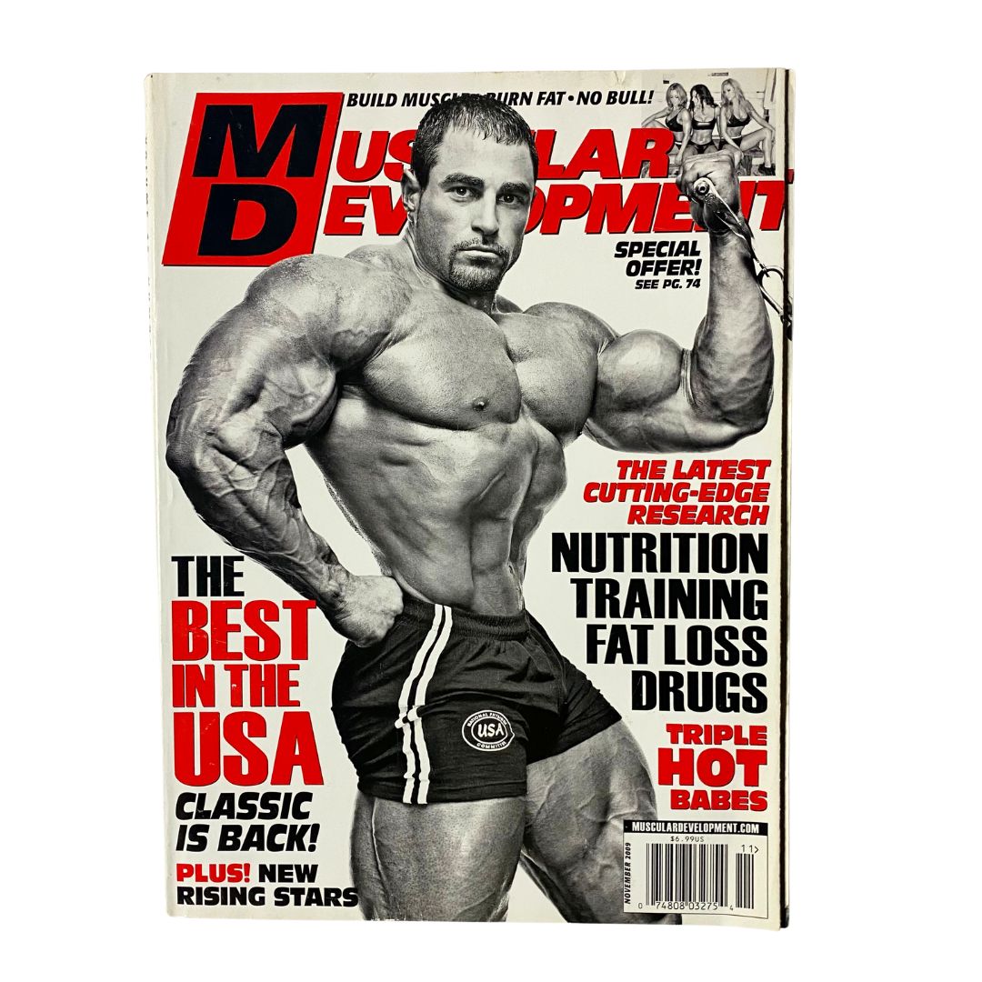 Muscular Development Magazine November 2009 featuring Mark Alvisi on the cover, showcasing bodybuilding fitness culture with a focus on nutrition, training, and fat loss.