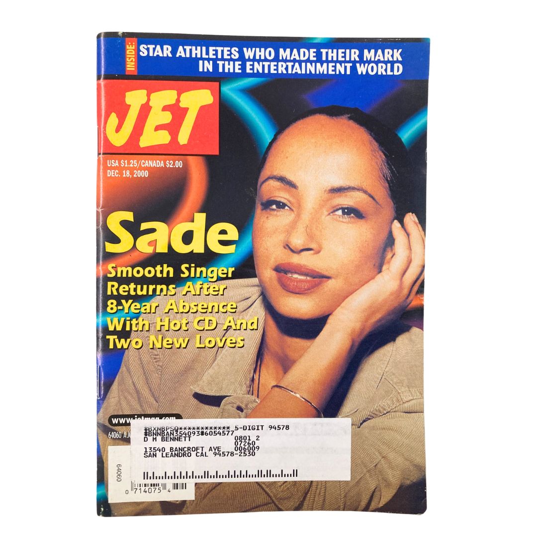 Cover of Jet Magazine December 18, 2000, featuring Sade, highlighting her return after an 8-year hiatus with a new album, along with appearances by Chuck Berry and his wife Themetta.