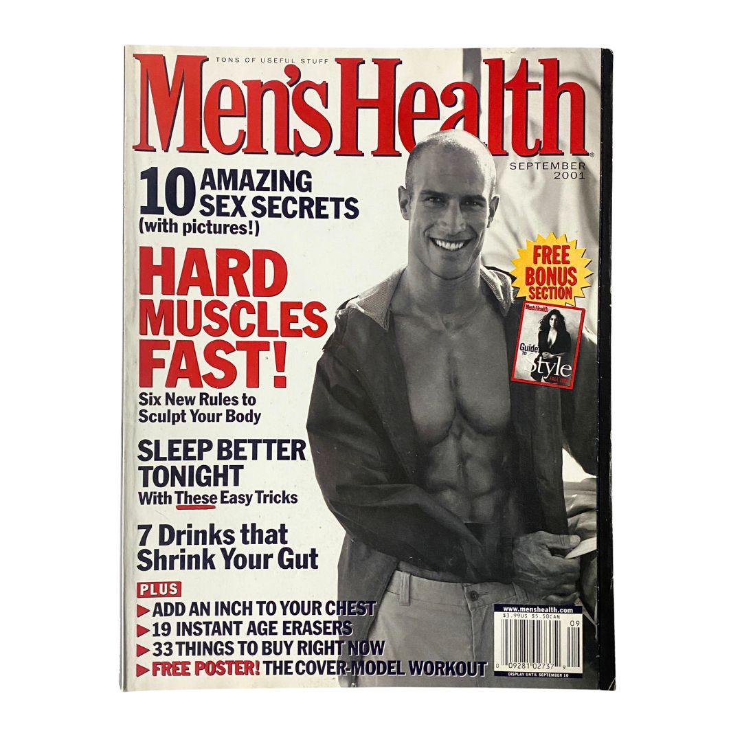 Men's Health Magazine September 2001 featuring Owen McKibbin and Kim Smith on the cover, showcasing health and fitness tips, workout routines, and vintage lifestyle trends.