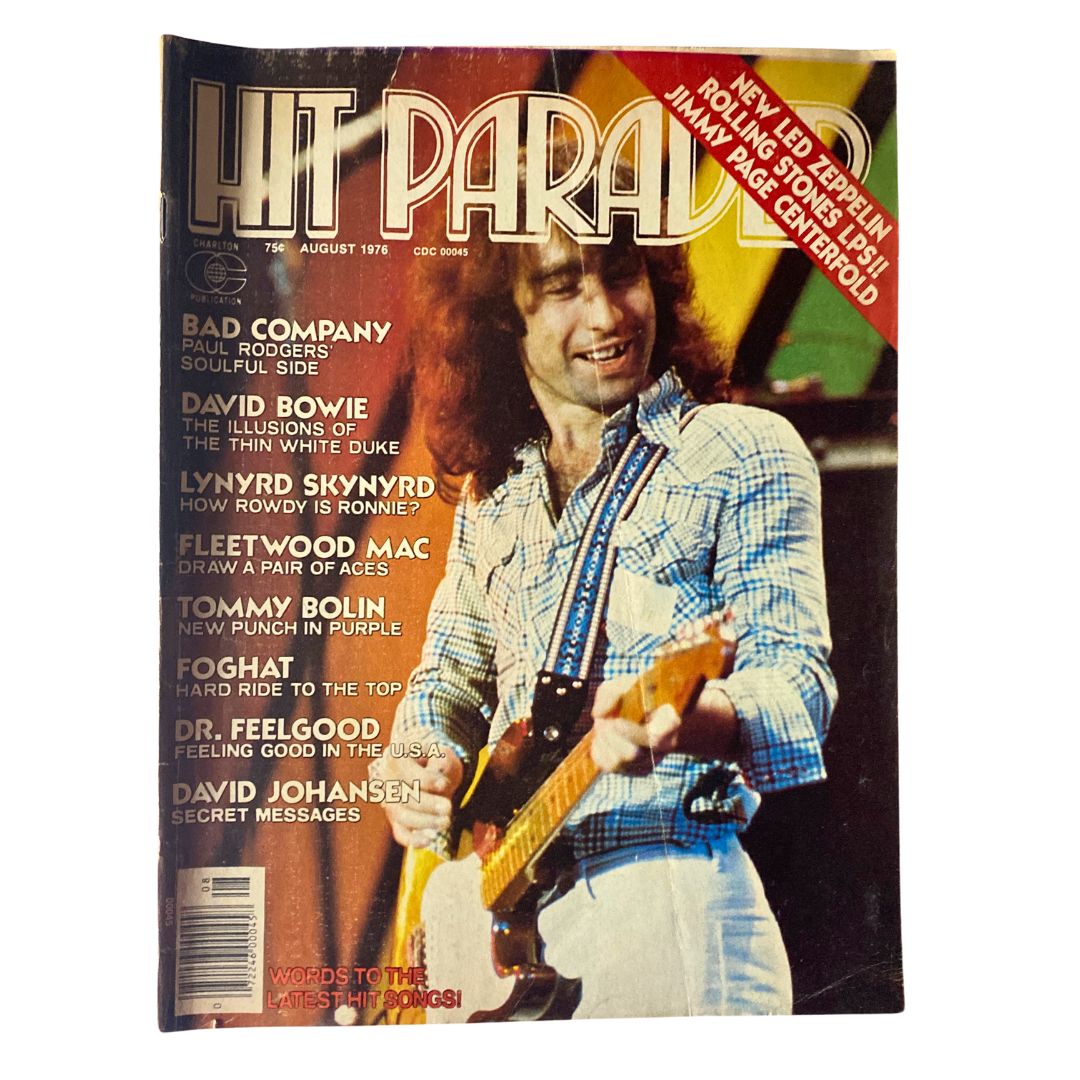 Cover of VTG Hit Parader Magazine August 1976 featuring Paul Rodgers of Bad Company, highlighting classic rock artists and articles from the '70s music scene.