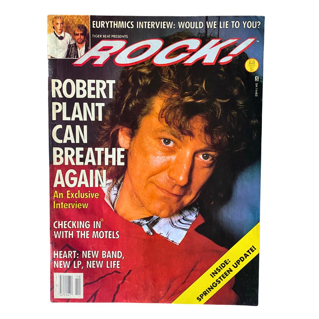 VTG Tiger Beats Rock Magazine October 1985 featuring Robert Plant on the cover, highlighting an exclusive interview and insights into the rock music scene.