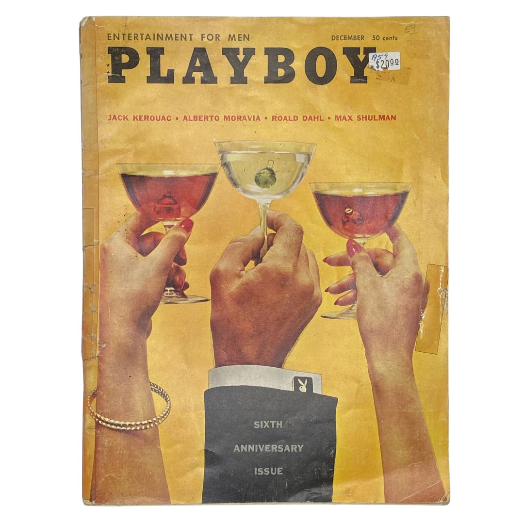 VTG Playboy Magazine December 1959 Cover featuring cocktails and hands, showcasing classic mid-century design.