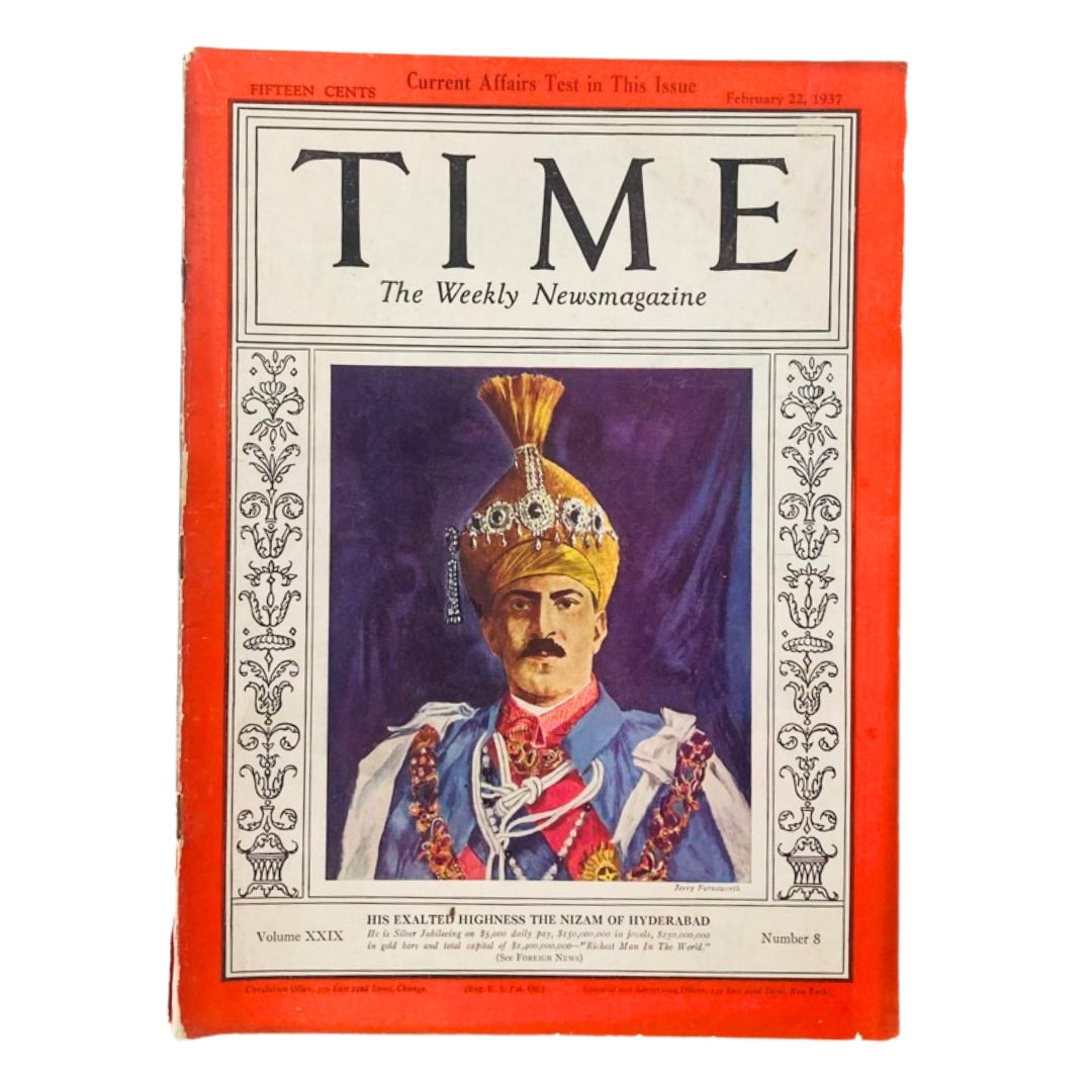 Time Magazine February 22 1937 The Nizam of Hyderabad