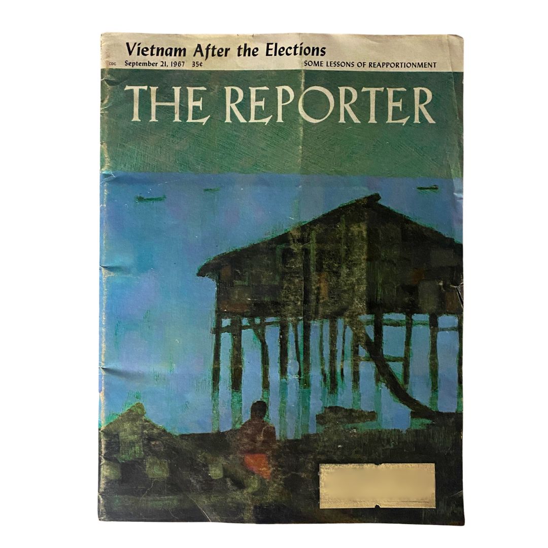 VTG The Reporter Magazine September 21 1967 featuring art on the cover depicting a structure on stilts related to Vietnam After the Elections.