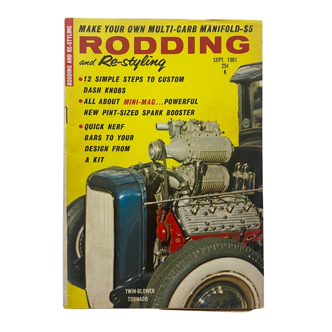 Cover of VTG Rodding & Re-Styling Magazine September 1961 featuring Twin-Blower Tornado, showcasing automotive modifications and car culture.